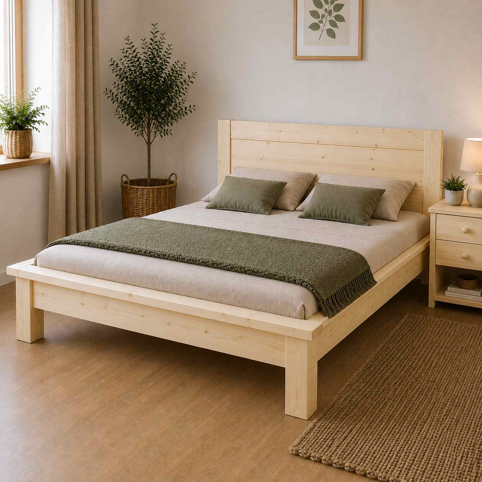 dvouluzkova-postel-masiv-smrk Dvoulůžková postel z masivního smrku s vysokým dřevěným čelem