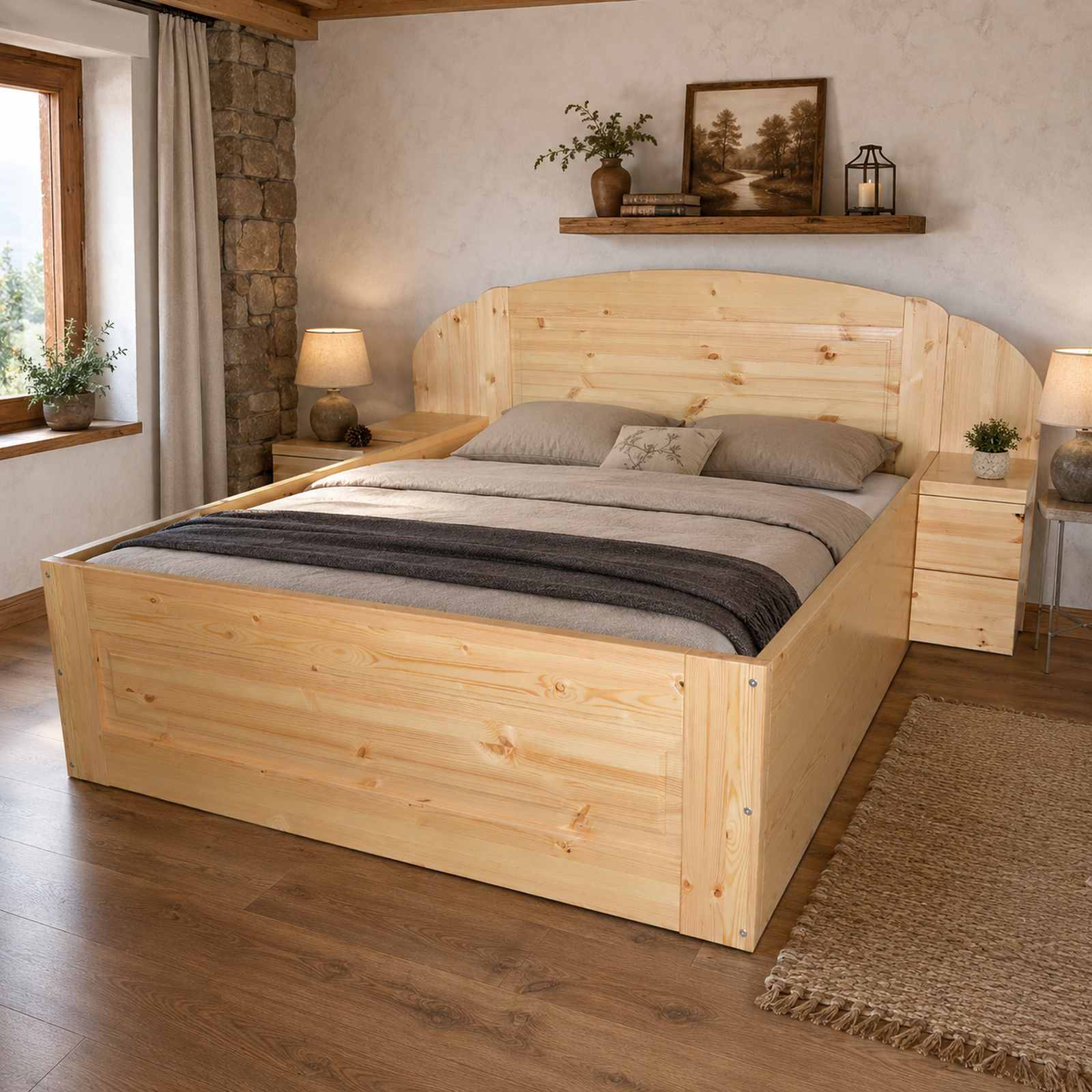 rustikalni-masivni-postel-s-uloznym-prostorem Rustikální masivní postel s výklopnými rošty a úložným prostorem až k podlaze